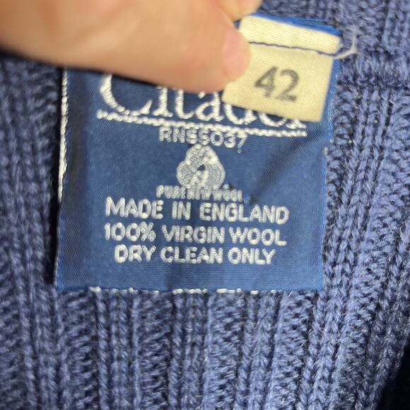 Citadel VTG Navy Blue Ribbed Knit Virgin Wool Military Pullover V Neck Mens 42/L - Picture 7 of 8